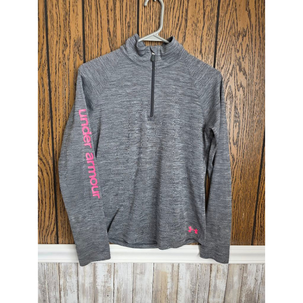 Juniors Under Armour Gray Pink 1/4 Zip Sweatshirt XL Heatgear